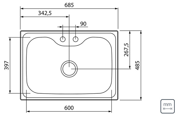 Morgana 60 FX 69x49 Single Sink T304