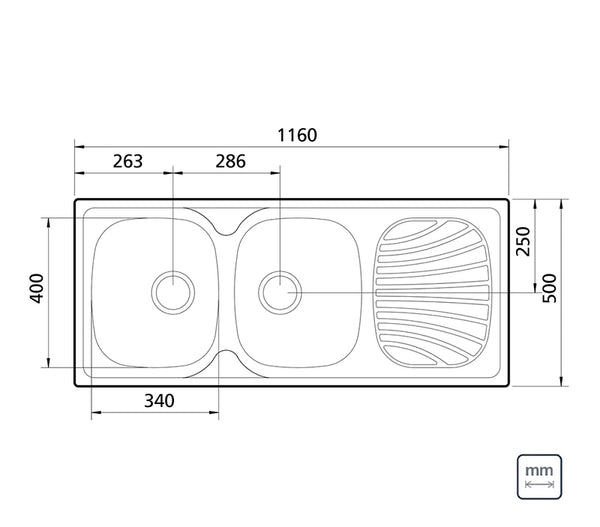 Alpha 2C 34 R 116x50 Double Sink with Drainer T304 (NEW)